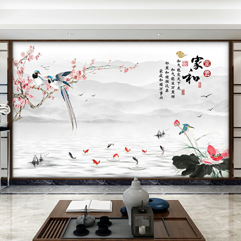 風景牆紙 新中式客廳家和富貴立體浮雕牆布現代簡約花鳥牆紙電視背景牆壁畫『XY27236』