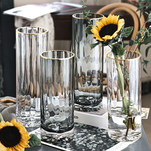 桌上擺件向日葵百合花專用花瓶玻璃高款家庭飾品客廳簡約創意透明