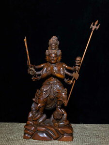 實木工藝天然黃楊木雕件藏傳佛像六臂馬哈嘎拉財神佛居家用品擺件