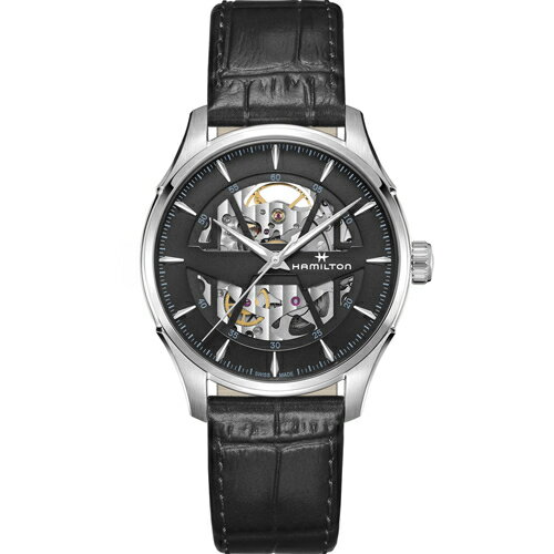 HAMILTON 漢米爾頓 JAZZMASTER 爵士系列 SKELETON AUTO機械錶(H42535780)-40mm-黑面皮革