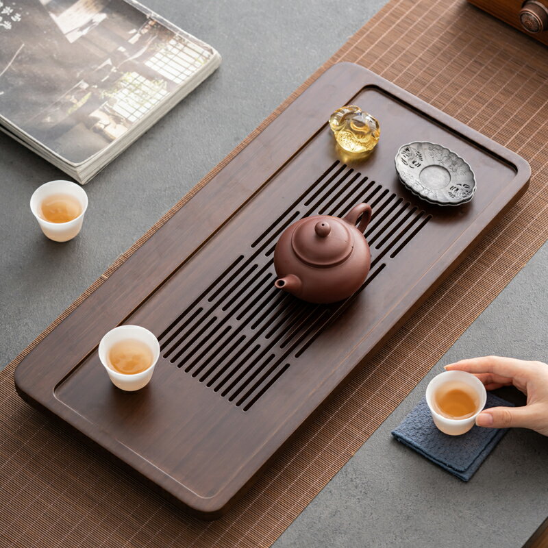 竹製茶盤家用簡易蓄儲水小型茶臺簡約瀝水託盤功夫茶具幹泡盤茶海