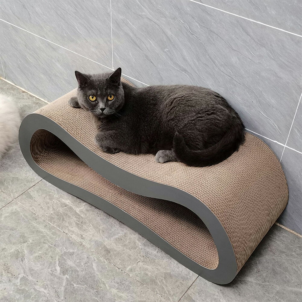 【台灣現貨】加長大空間灰色貓抓板 雙層貓抓板 肥貓貓沙發 貴妃榻貓咪磨爪板貓窩 3