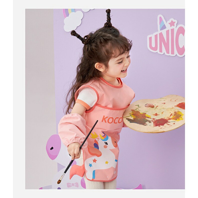 KK樹寶寶罩衣夏季兒童圍裙吃飯圍兜袖套反穿婴兒飯兜畫畫防水幼稚園畫畫依 4