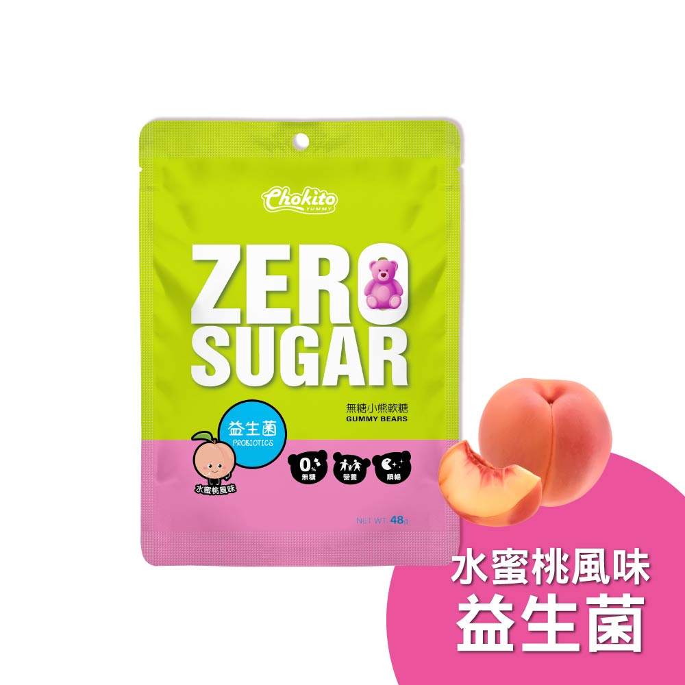 《紅牛 RED COW 巧趣多》 Chokito 無糖小熊軟糖-水蜜桃風味 益生菌 48g