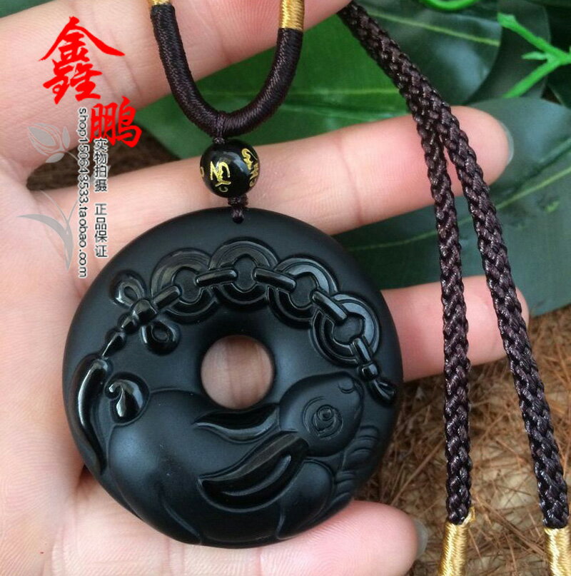 天然冰種黑曜石屬兔人年吉祥物吊墜鴻兔賜寶項墜項鏈 9