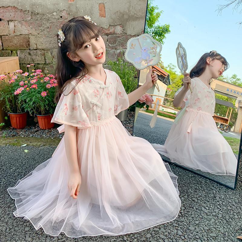 洋裝 女童夏裝連衣裙 兒童夏季裙子 民族風漢服 碎花旗袍 公主裙子 女生連身裙 女生短袖裙【不二雜貨