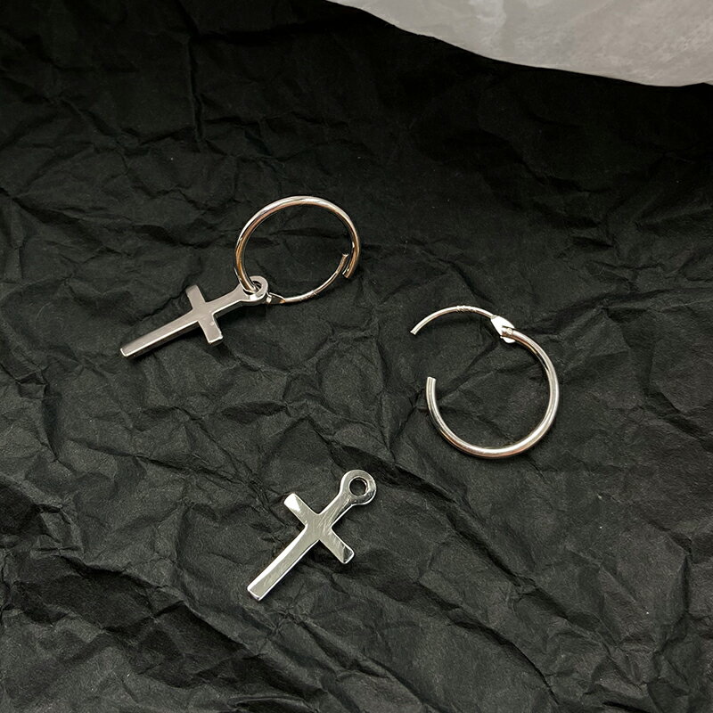 925純銀耳環女年耳圈十字架耳墜新款潮耳釘酷帥耳扣復古耳飾 4