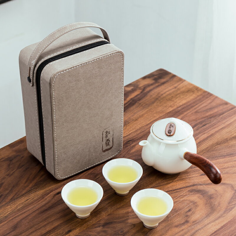 德化白瓷江雪旅行功夫茶具套裝羊脂玉日式簡約側把壺茶杯陶瓷定制