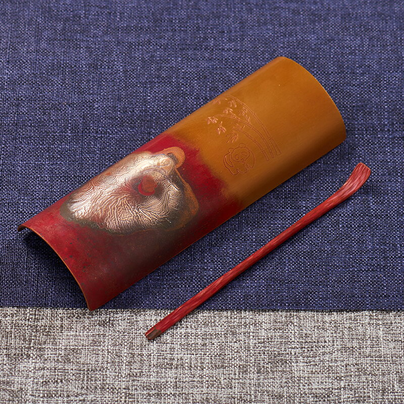 紫銅鎏銀茶則茶勺 純手工賞茶荷茶撥套裝 茶禪意功夫茶具茶道配件