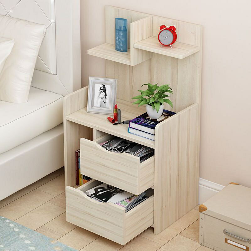 【新品上架】簡約現代 床頭櫃 簡易置物架 北歐仿實木 小櫃子 臥室 床邊經濟型 收納櫃
