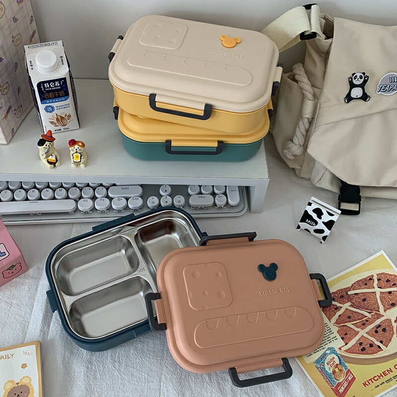 不銹鋼飯盒微波爐加熱專用學生上班族便攜日式便當盒分隔型大容量