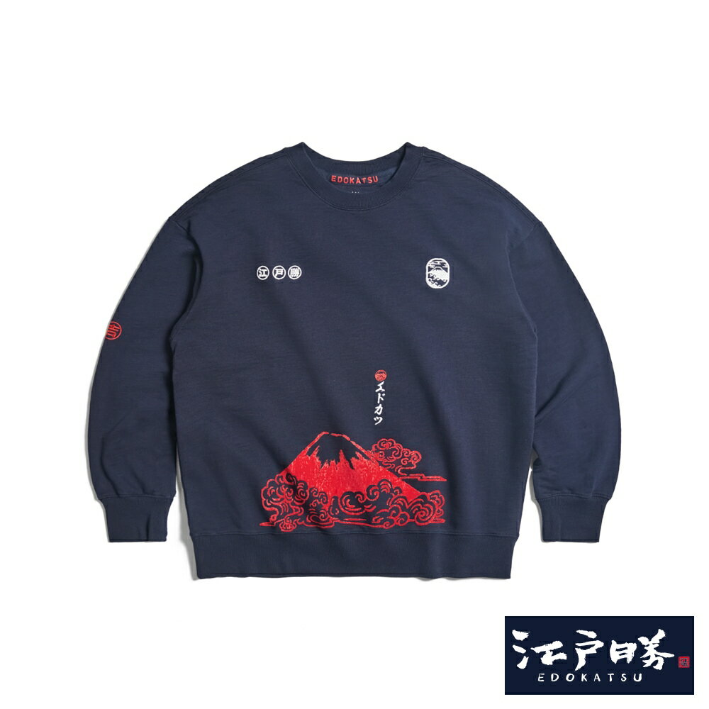 EDOKATSU江戶勝 男款 雲山印花長袖T恤 (丈青色)