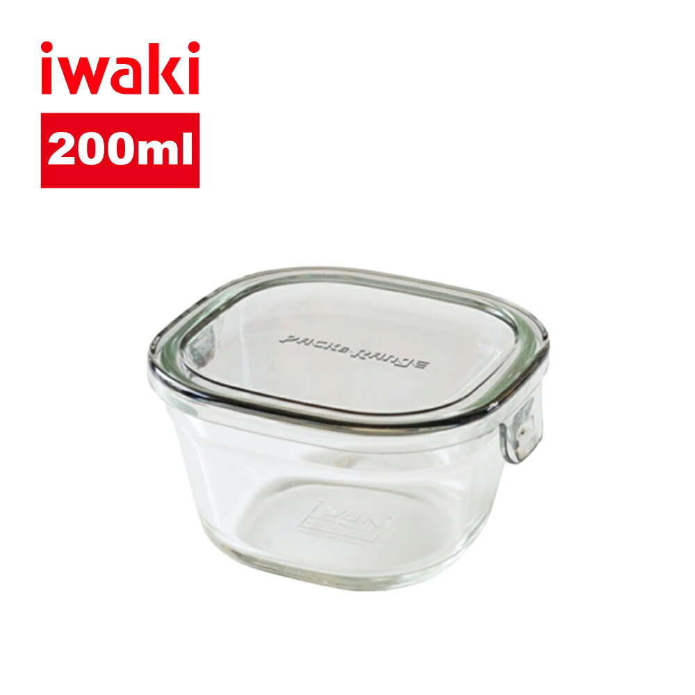 【iwaki】日本耐熱玻璃方形微波保鮮盒200ml-透明灰