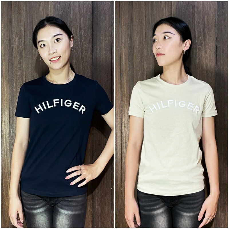 美國百分百【全新真品】Tommy Hilfiger 短袖 棉質 T恤 女款 TH 上衣 logo 短T 深藍/卡其 CV09