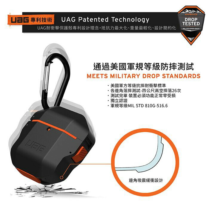 UAG Apple AirPods 1 2 代 pro 耐衝擊 防潑水 防塵 防摔殼 軍規 耐衝擊  硬殼 耳機 保護殼 5