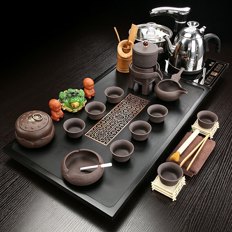 磊白烏金石茶具套裝家用簡約現代陶瓷整套喝茶功夫實木茶盤全自動