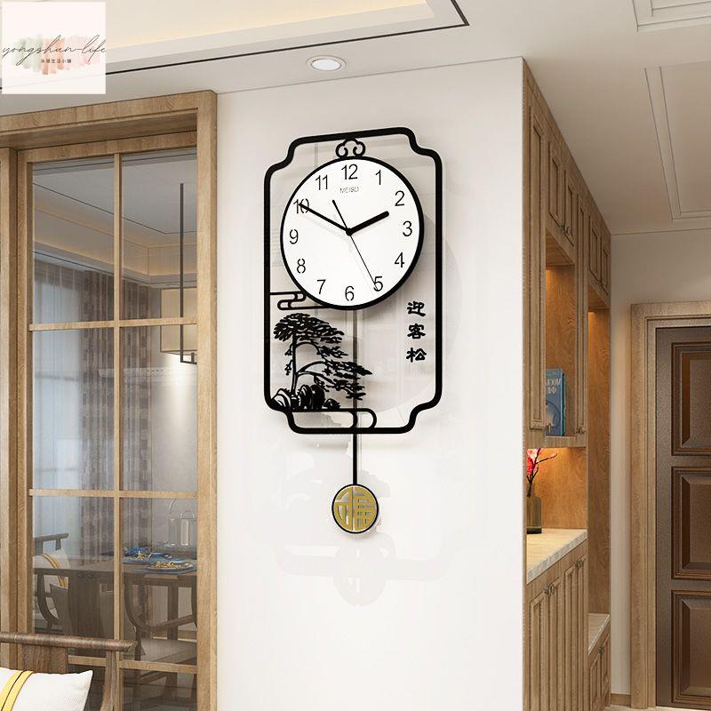 中式客廳掛鐘 靜音時鐘 日曆掛鐘 客廳家用智能時鐘 網紅創意個性藝術鐘錶 簡約時尚掛錶 時鐘 居家裝飾