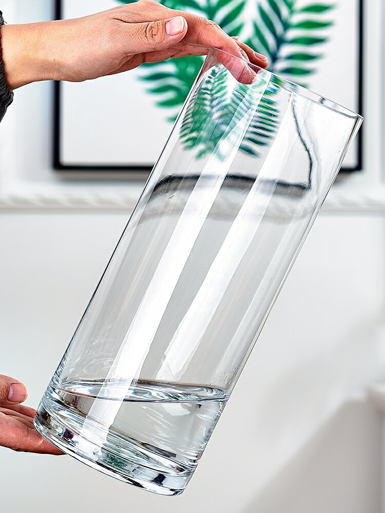 ,特大號落地花瓶玻璃透明擺件水養富貴竹水竹玫瑰百合插花客廳家