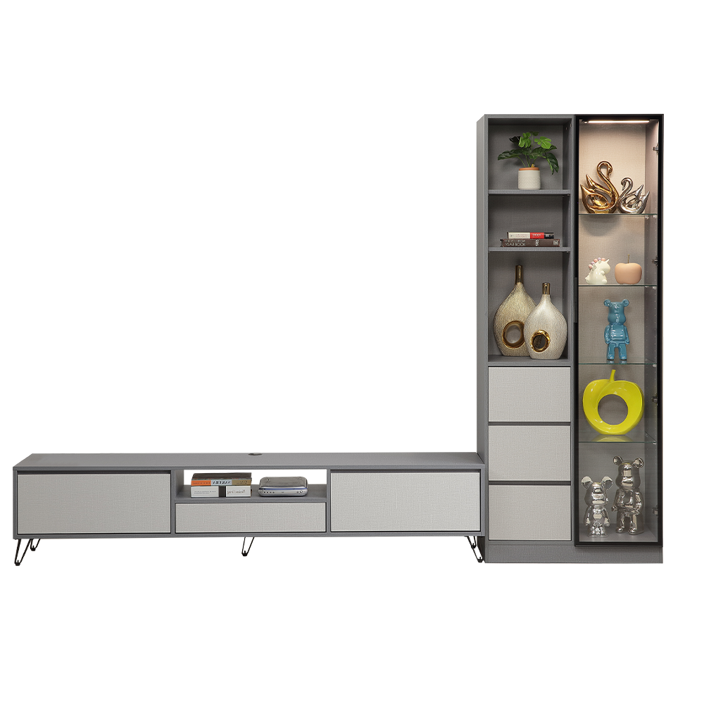 【直人木業】JASPER現代風展示電視櫃組290公分(展示櫃三抽置左80公分+電視櫃210公分) 1