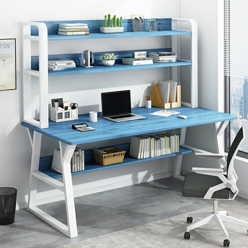電腦桌書桌書架組合一體桌 辦公寫字臺 家用簡約臥室簡易學習桌子
