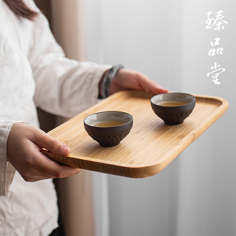 竹子茶盤家用簡約茶海家用干果托盤長方形小茶臺茶海大號竹制茶盤1入