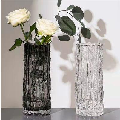 網紅極凍極凍冰川花瓶玻璃透明插花玫瑰鮮花客廳餐桌擺件