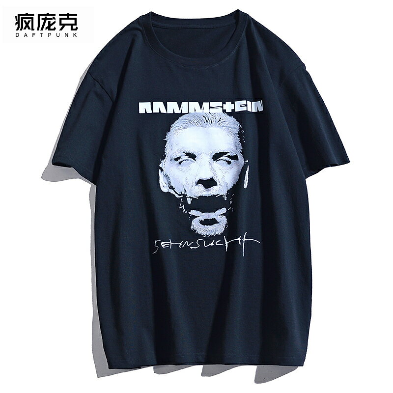 美式人像印花短袖男女街頭嘻哈小眾短袖T德國戰車漢尼拔印花體恤