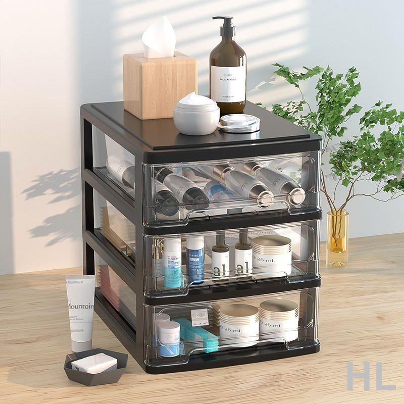 HL 透明辦公桌面收納盒抽屜式化妝品收納櫃桌上學生宿舍檔案雜物盒子