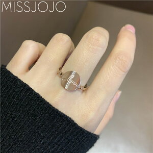 日韓版個性時尚刻字母love愛圓形鈦鋼鍍18K玫瑰金色食指戒指女