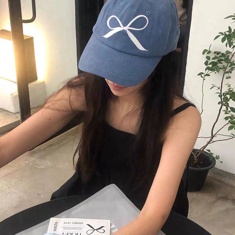 ANNAS 韓國蝴蝶結牛仔鴨舌帽 蝴蝶結帽子 蝴蝶結棒球帽 刺繡蝴蝶結牛仔帽