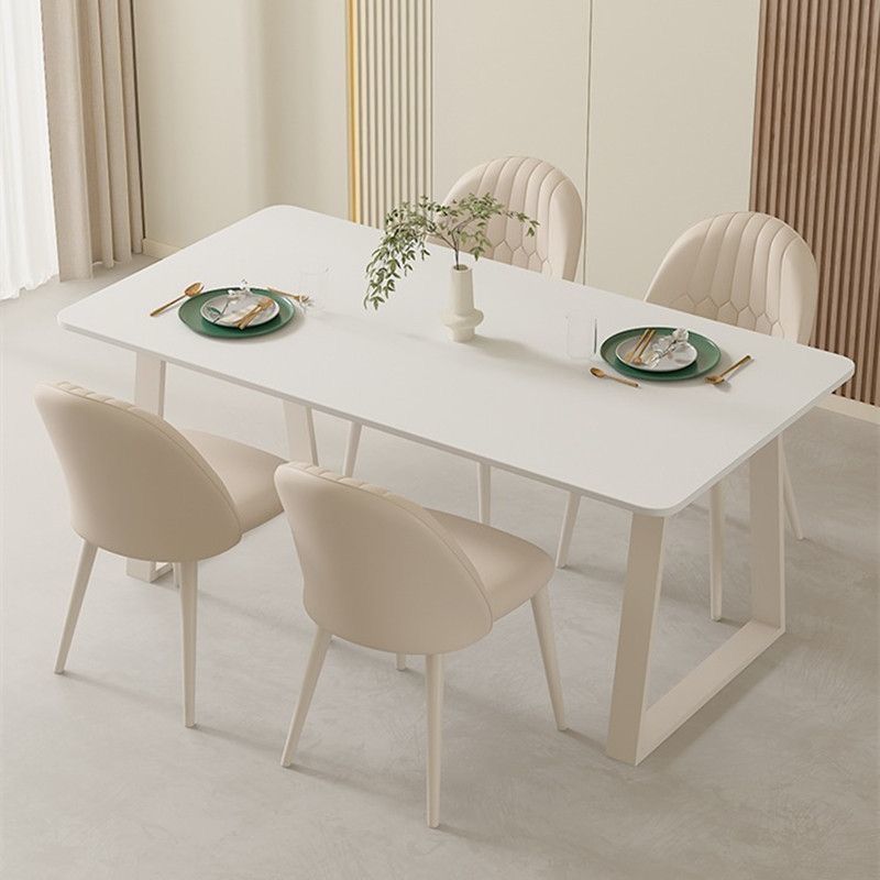 北歐輕奢巖板餐桌家用小戶型簡約現代新款純白奶油風飯桌椅長方形