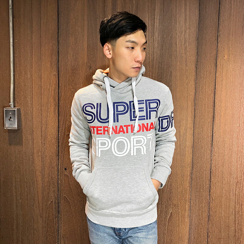 美國百分百【全新真品】Superdry 極度乾燥 帽T 連帽長袖T恤 上衣 復古 男 灰色 S M XL號 H738