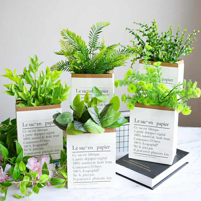 紙袋仿真假草植物裝飾盆栽綠植擺件ins假花盆景客廳家居室內擺設