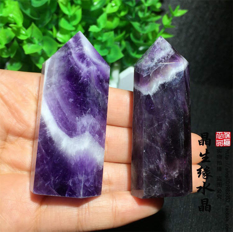 天然夢幻紫水晶單尖小柱 實物圖2個
