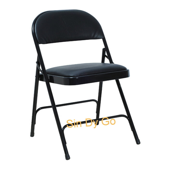 【鑫蘭家具】ㄇ型乳膠黑皮面折合椅H74cm 洽談椅 上課椅 收納椅