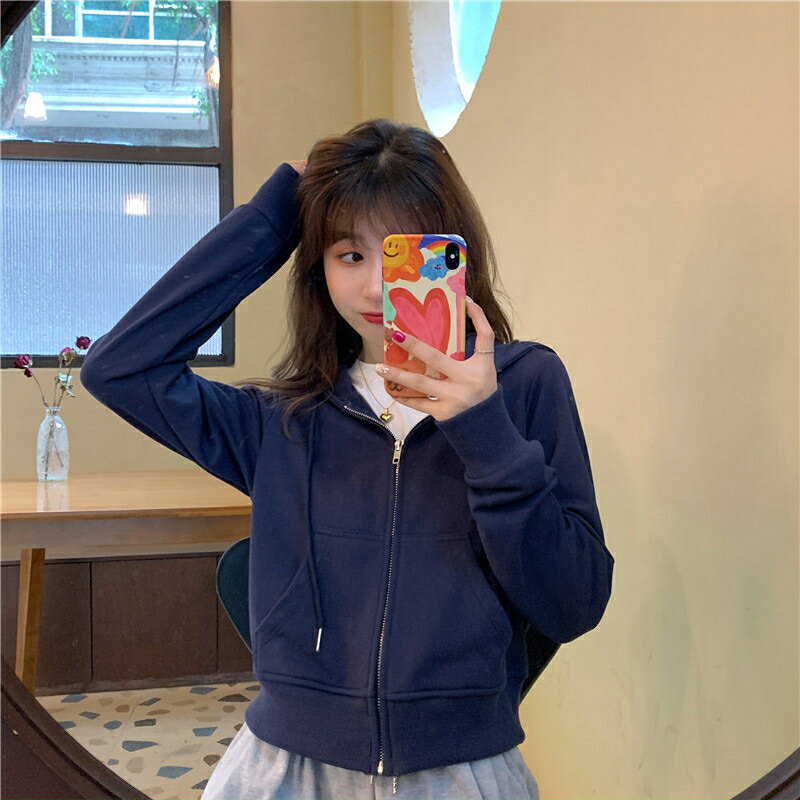FUXI 外套女 連帽外套 短版外套 衛衣外套 韓版寬鬆長袖薄款外套 休閒拉鏈外套 女裝 衣服【A7803】