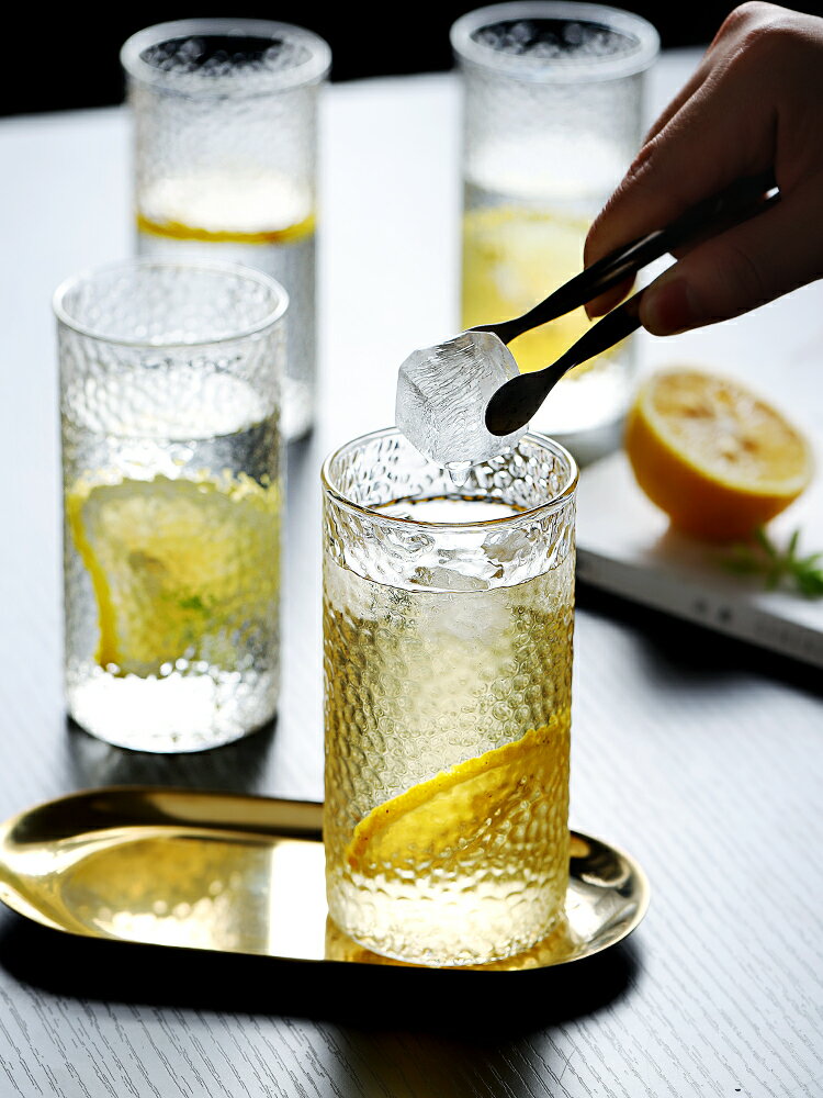 日式錘紋玻璃水杯套裝家用客廳創意耐熱加厚ins簡約透明果汁杯子