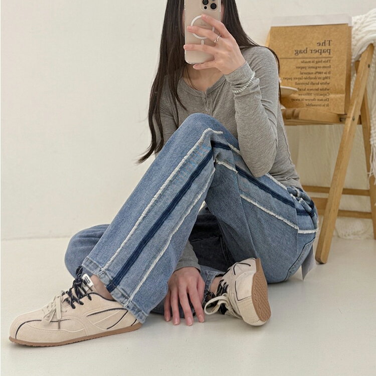 撞色抓鬚喇叭寬褲(S-3L)【B370477】