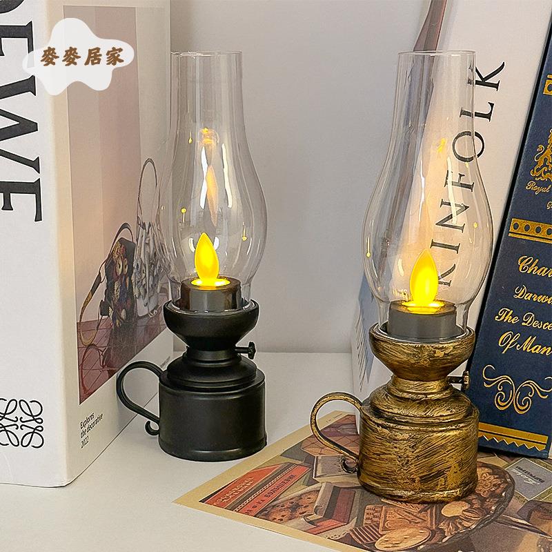 創意 復古 煤油燈 LED發光電子蠟燭燈 小夜燈 氛圍感裝飾品桌面小擺件[PP0505062]