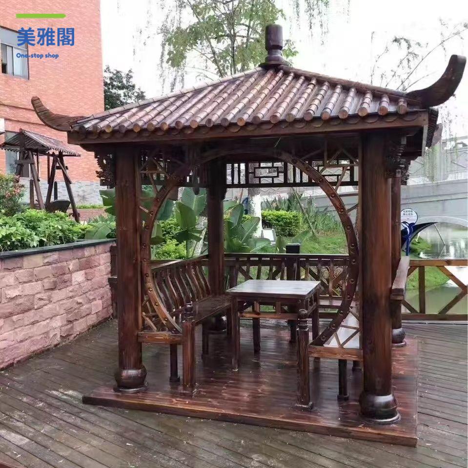 廠家直銷戶外防腐木古建四角六角涼亭庭院別墅長廊水榭八角實木亭myg9041
