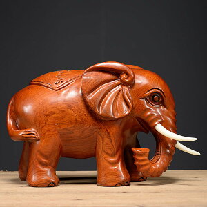 H4KE花梨木雕大象擺件一對納福吸水小象實木質客廳玄關吉祥裝飾工
