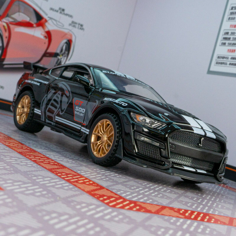 【喜挖】建元3232A模擬野馬GT500合金跑車模型汽車擺件回力聲光金屬玩具車