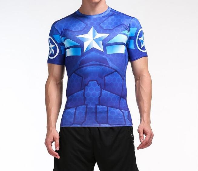 FINDSENSE MD 日系 時尚 男 高彈力 緊身運動短T 訓練服 跑步 健身T恤 藍色3D器械圖案 短袖T恤