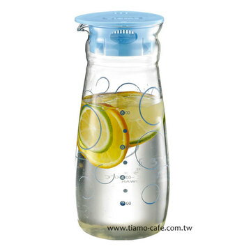 金時代書香咖啡 TIAMO 藍色普普風 玻璃水壺 1000ml HG2224