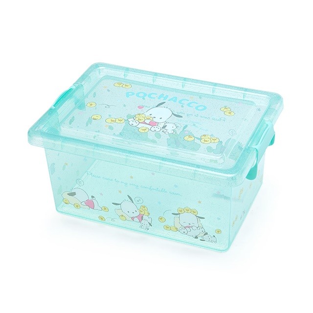 【震撼精品百貨】Pochacco 帕帢狗~日本三麗鷗Sanrio 帕恰狗透明拿蓋收納箱 M 亮粉(綠小雞)*24091