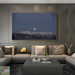 現代簡約北歐夜色日落月亮遠山攝影輕奢客廳臥室辦公室裝飾畫掛畫