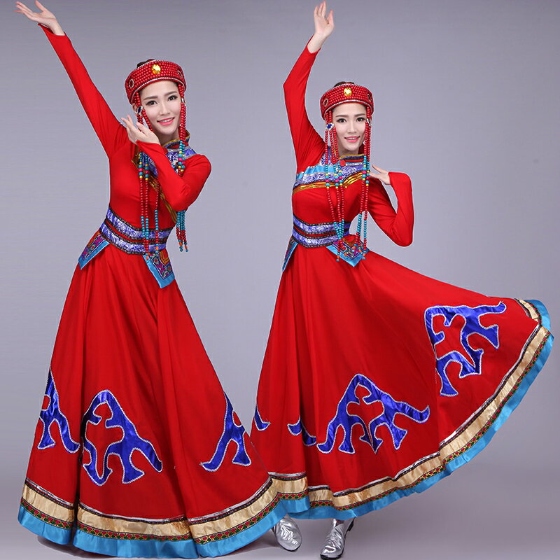 天邊蒙古族演出服少數民族表演服女裝鴻雁舞蹈服裝蒙古袍成人