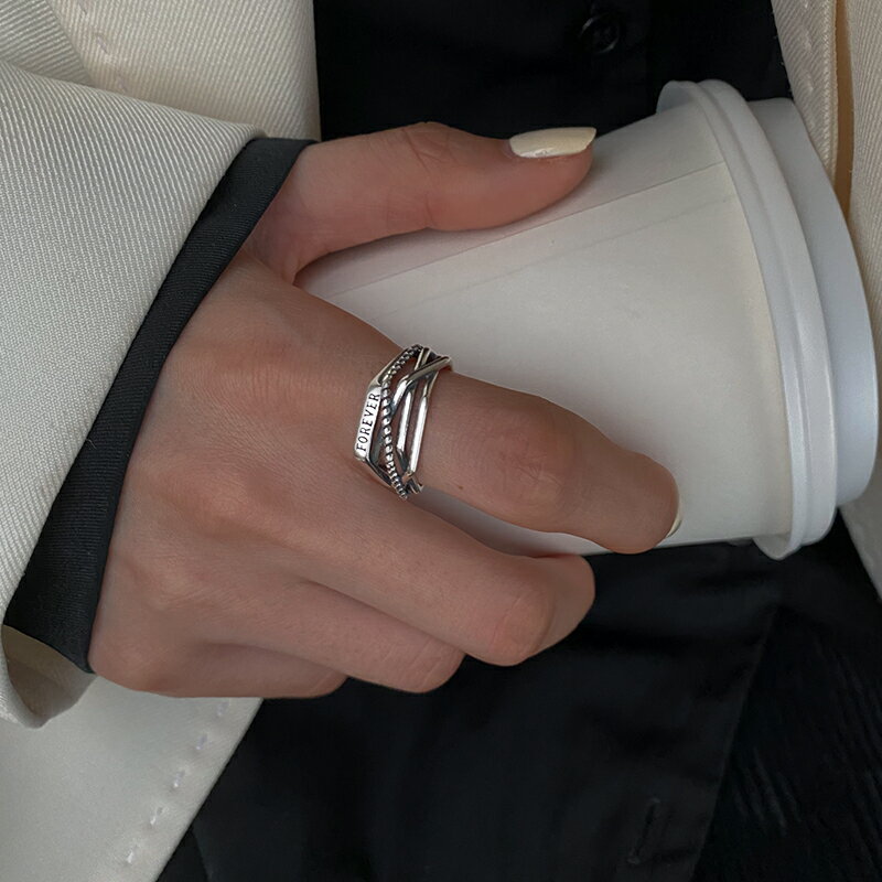 925純銀鏈條戒指女ins潮酷嘻哈食指戒男冷淡風暗黑系字母復古指環 4