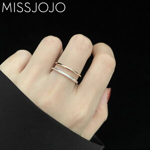 日韓版簡約鏤空雙層鑲鉆鈦鋼鍍18K玫瑰金彩金食指戒指女尾戒韓國
