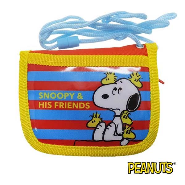 條紋款【日本進口正版】史努比 Snoopy 掛繩 小錢包 小皮夾 零錢包 PEANUTS - 293367